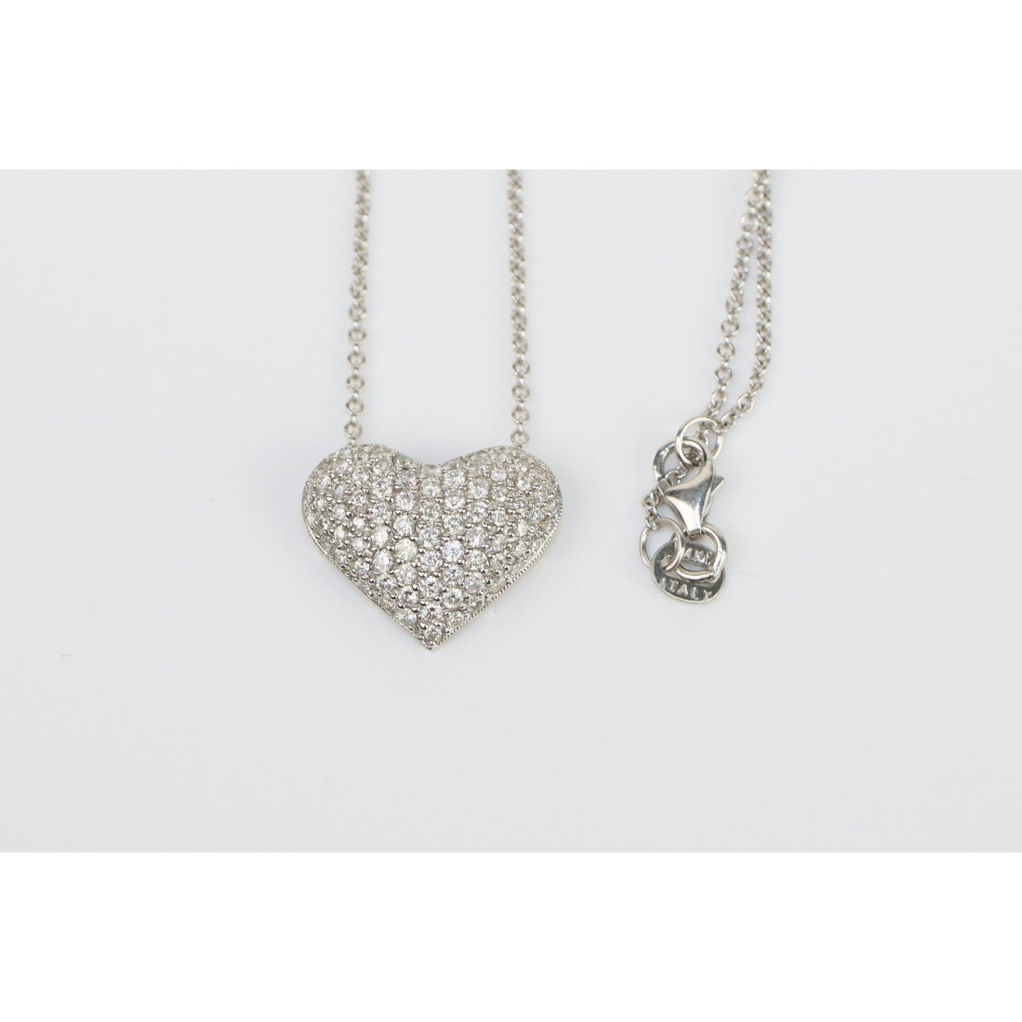18K White Gold Diamond Pave Heart Pendant Necklace