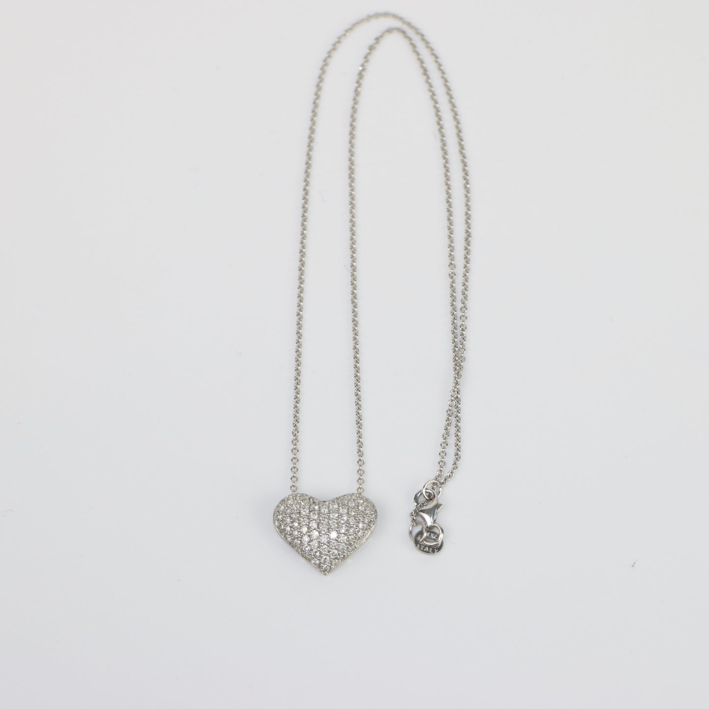 18K White Gold Diamond Pave Heart Pendant Necklace