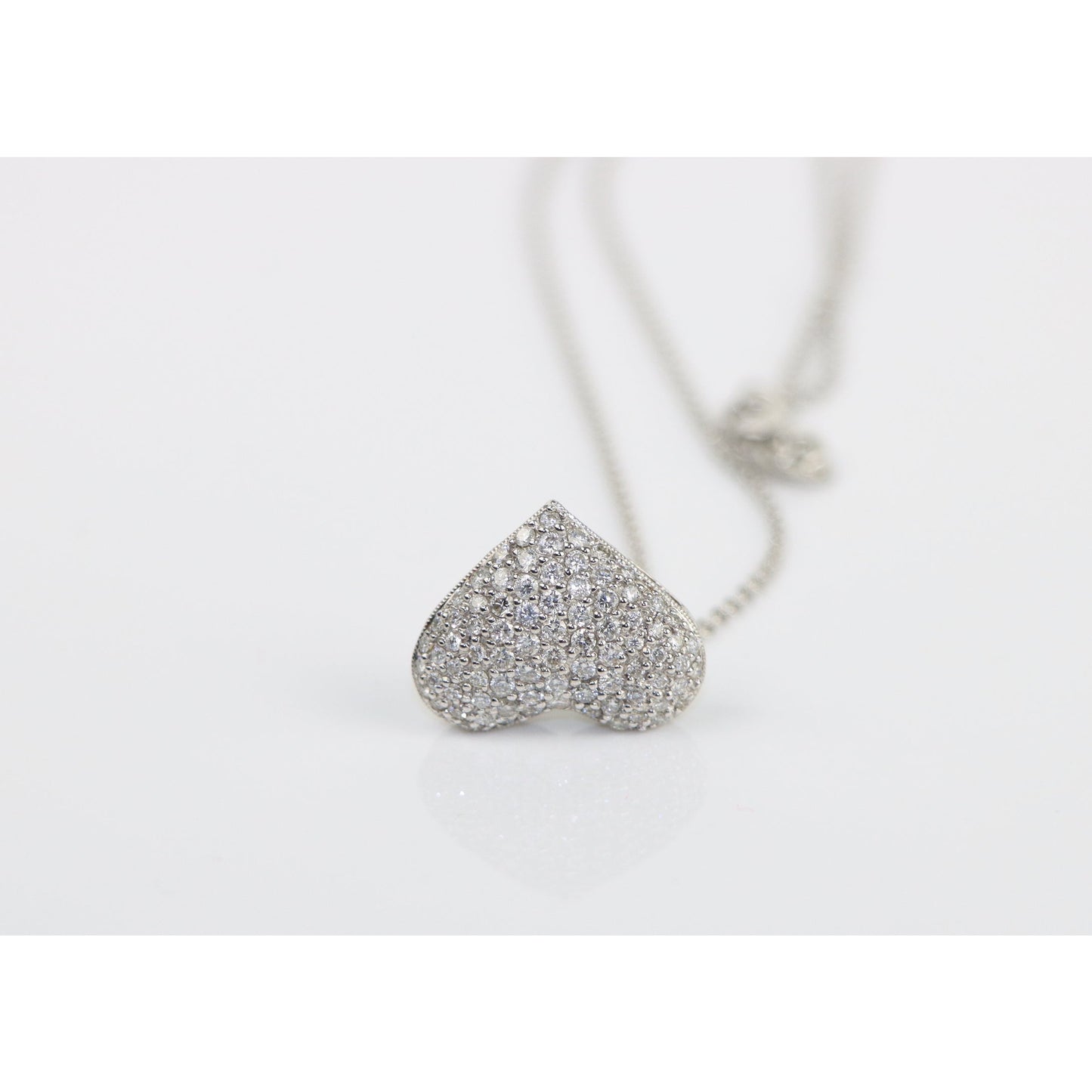 18K White Gold Diamond Pave Heart Pendant Necklace