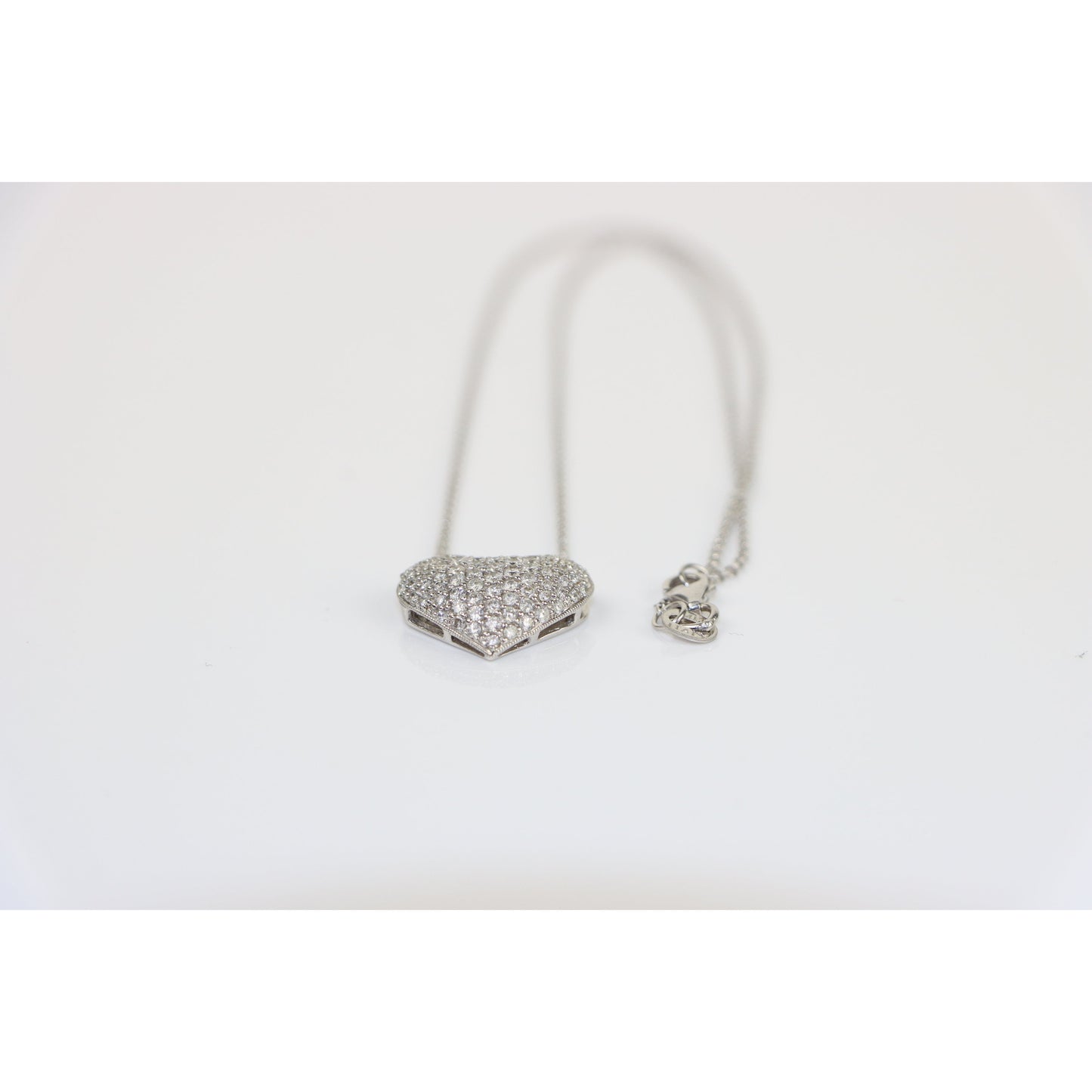 18K White Gold Diamond Pave Heart Pendant Necklace