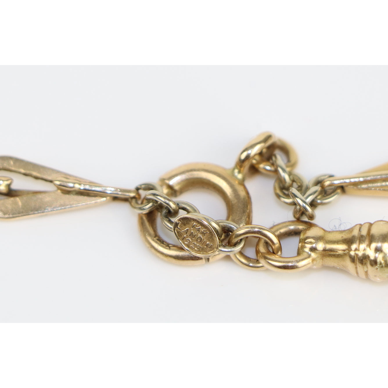 Art Deco 1923 Landin 14K Gold Pocket Watch Fob Chain Necklace