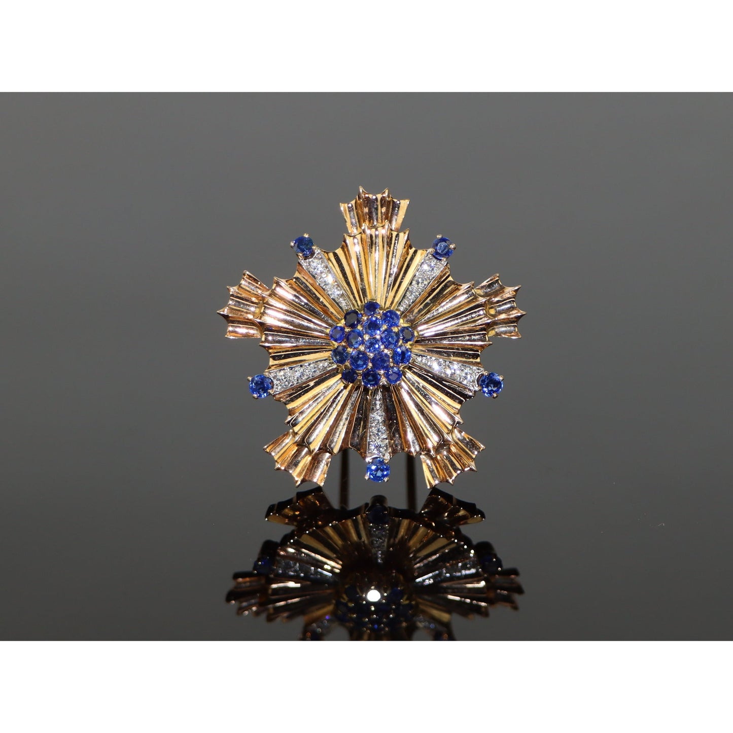 Retro Tiffany & Co. Diamond and Sapphire Starburst Brooch Pin