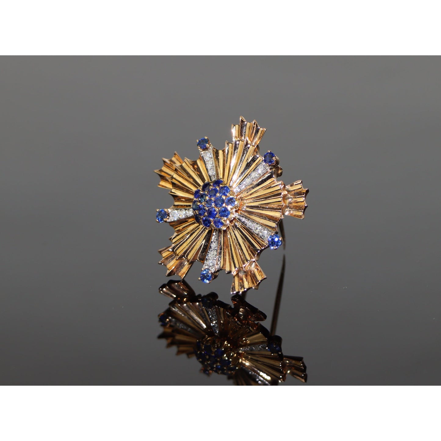 Retro Tiffany & Co. Diamond and Sapphire Starburst Brooch Pin