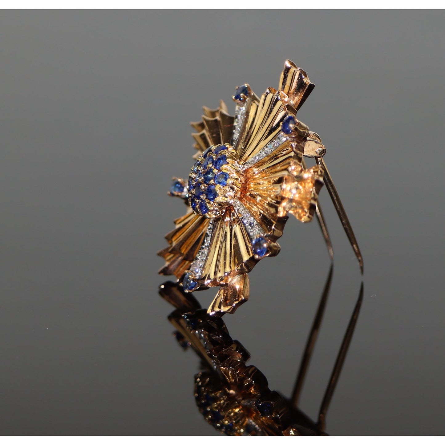 Retro Tiffany & Co. Diamond and Sapphire Starburst Brooch Pin