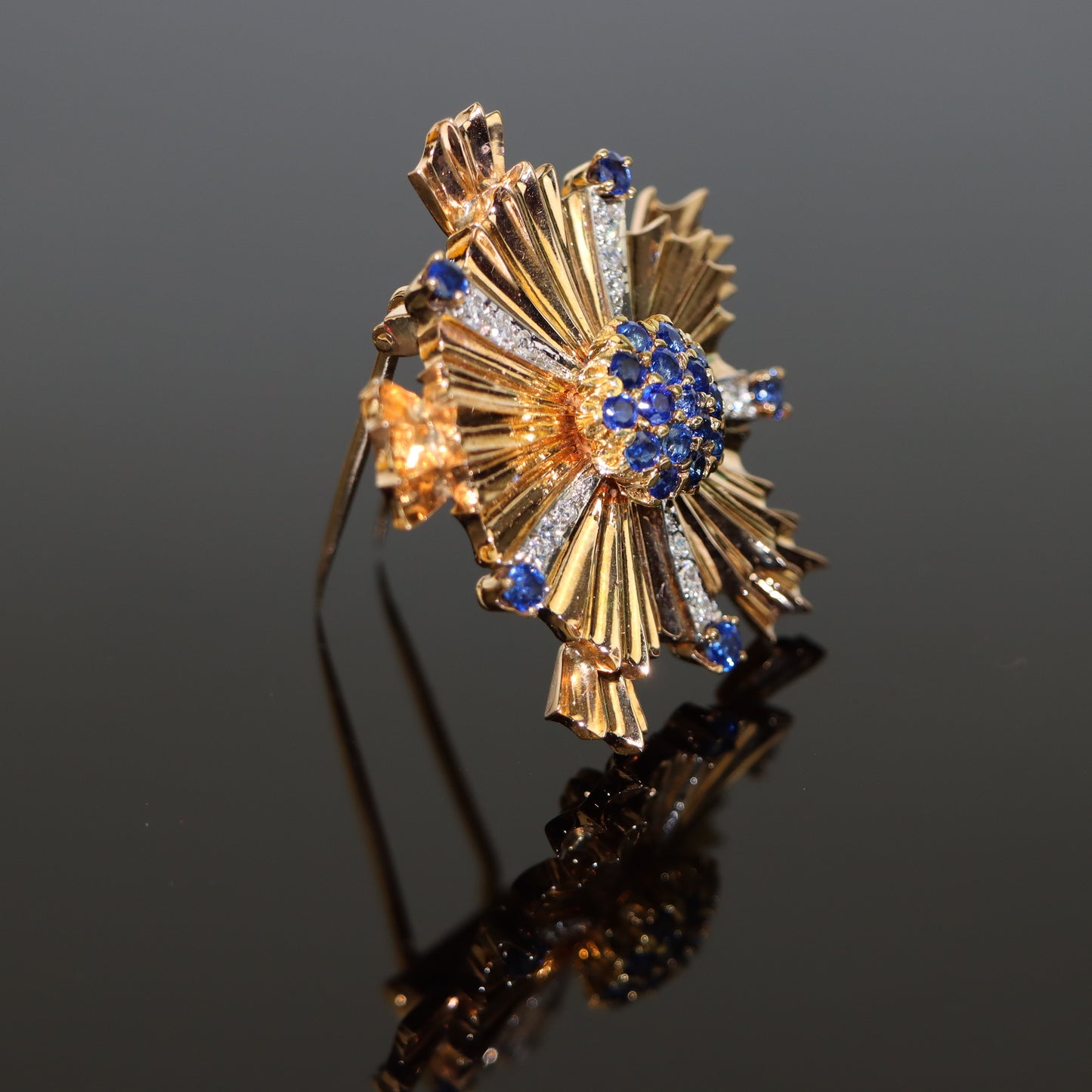Retro Tiffany & Co. Diamond and Sapphire Starburst Brooch Pin
