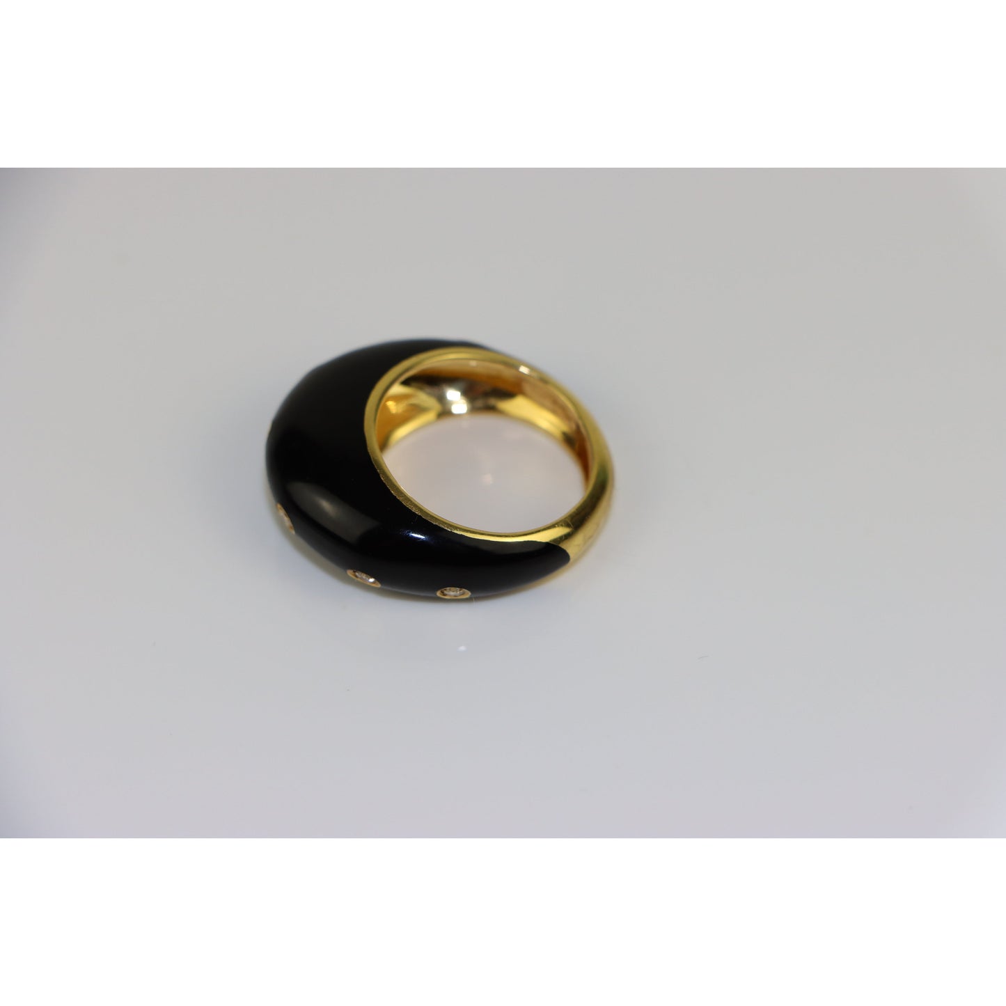 18K Gold Onyx Diamond Bombe Ring