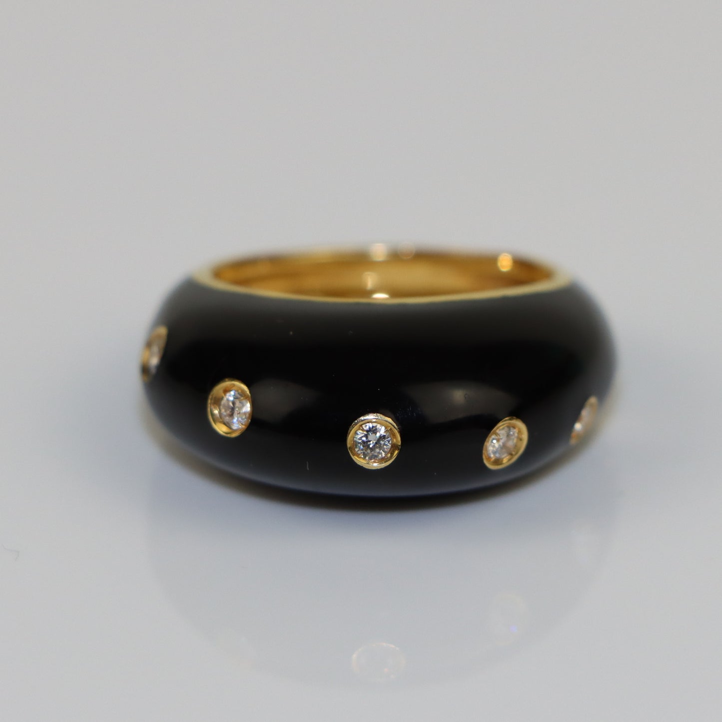 18K Gold Onyx Diamond Bombe Ring