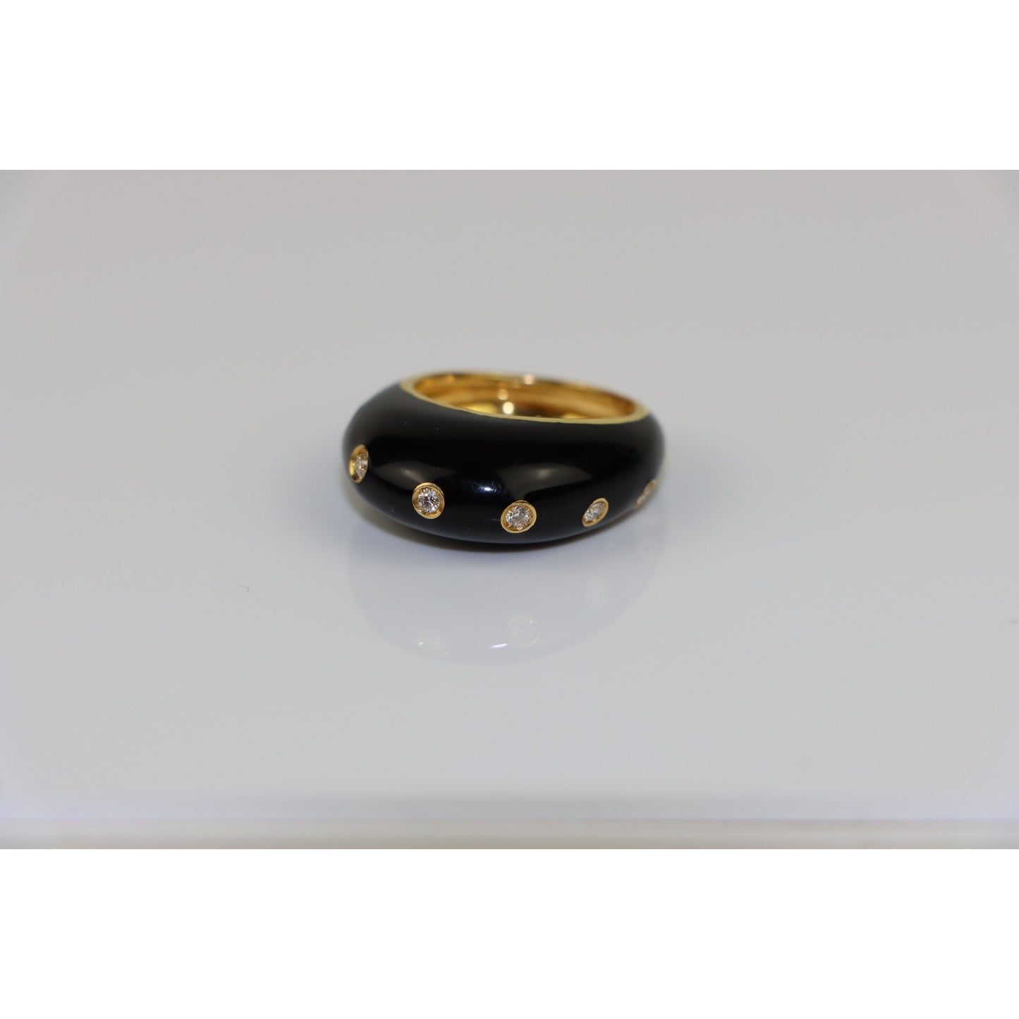 18K Gold Onyx Diamond Bombe Ring