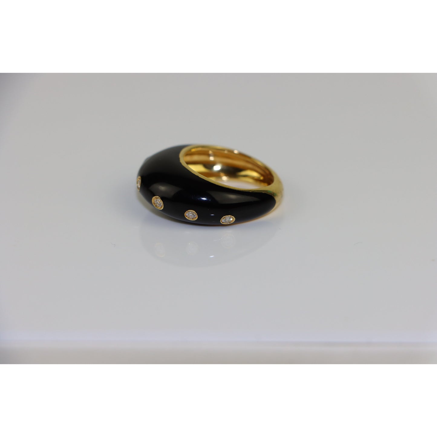 18K Gold Onyx Diamond Bombe Ring