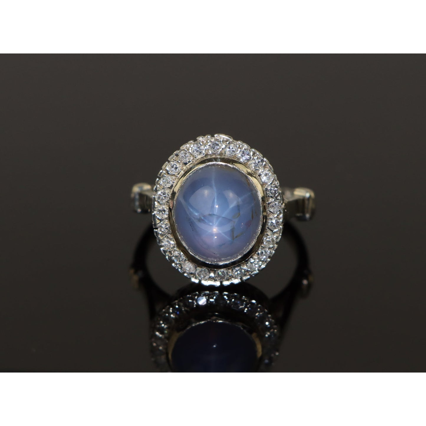 14K White Gold Star Sapphire Diamond Ring