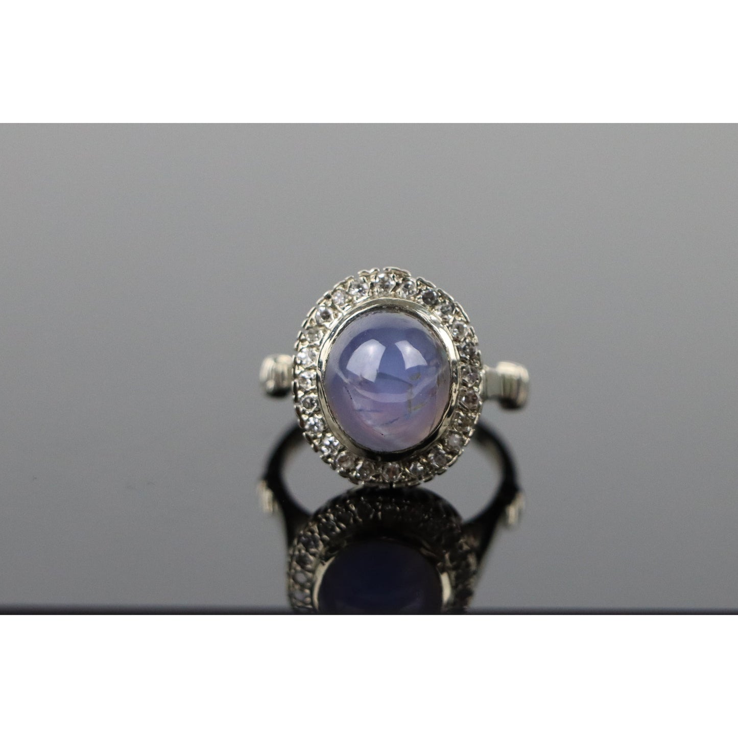 14K White Gold Star Sapphire Diamond Ring