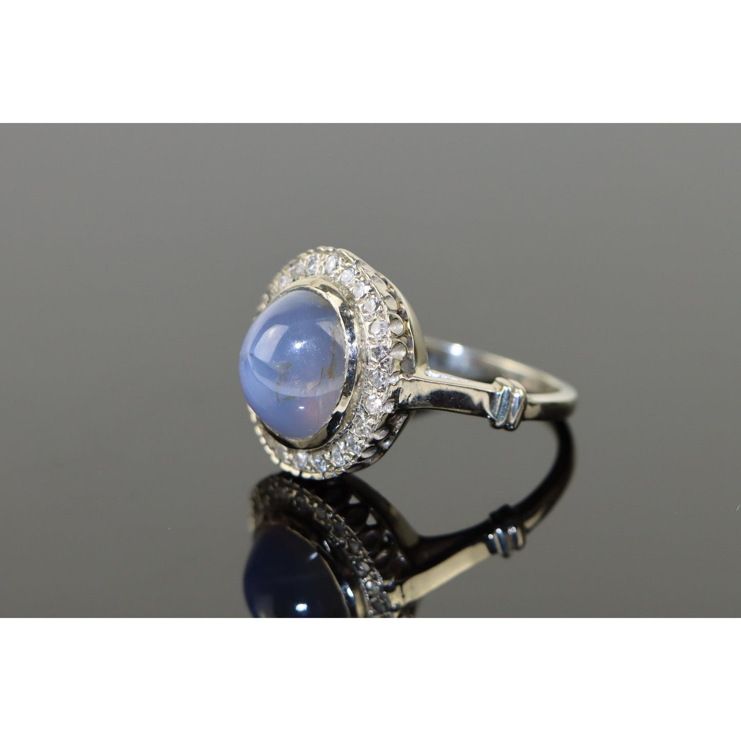 14K White Gold Star Sapphire Diamond Ring