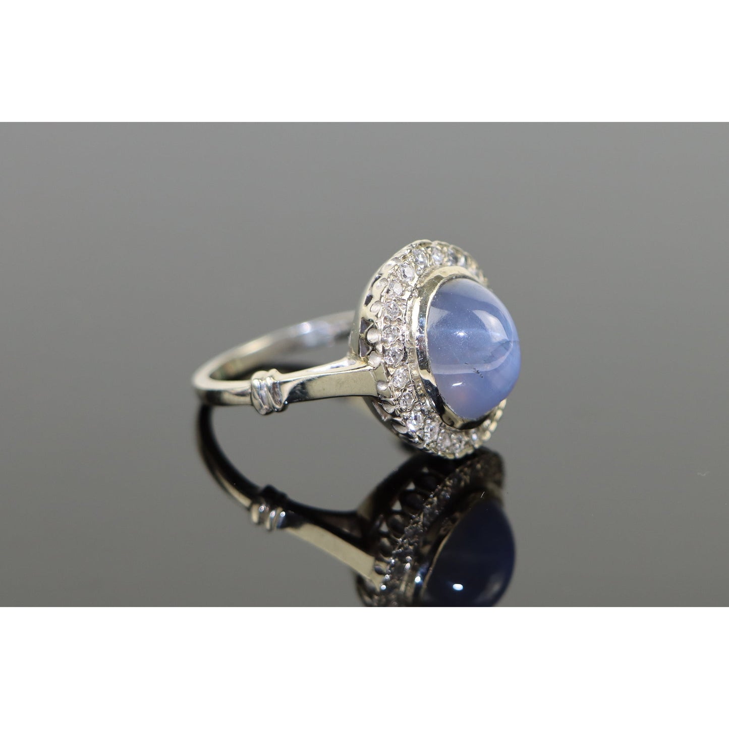 14K White Gold Star Sapphire Diamond Ring