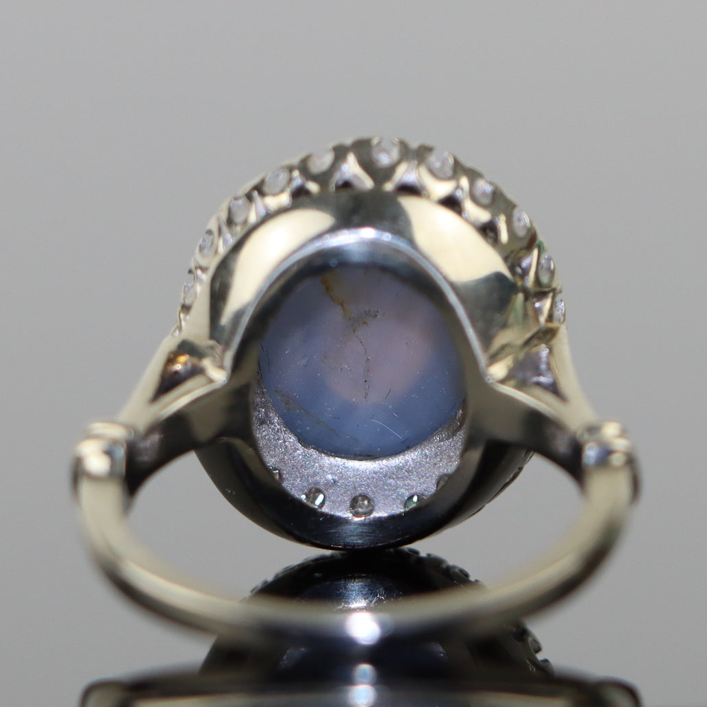 14K White Gold Star Sapphire Diamond Ring