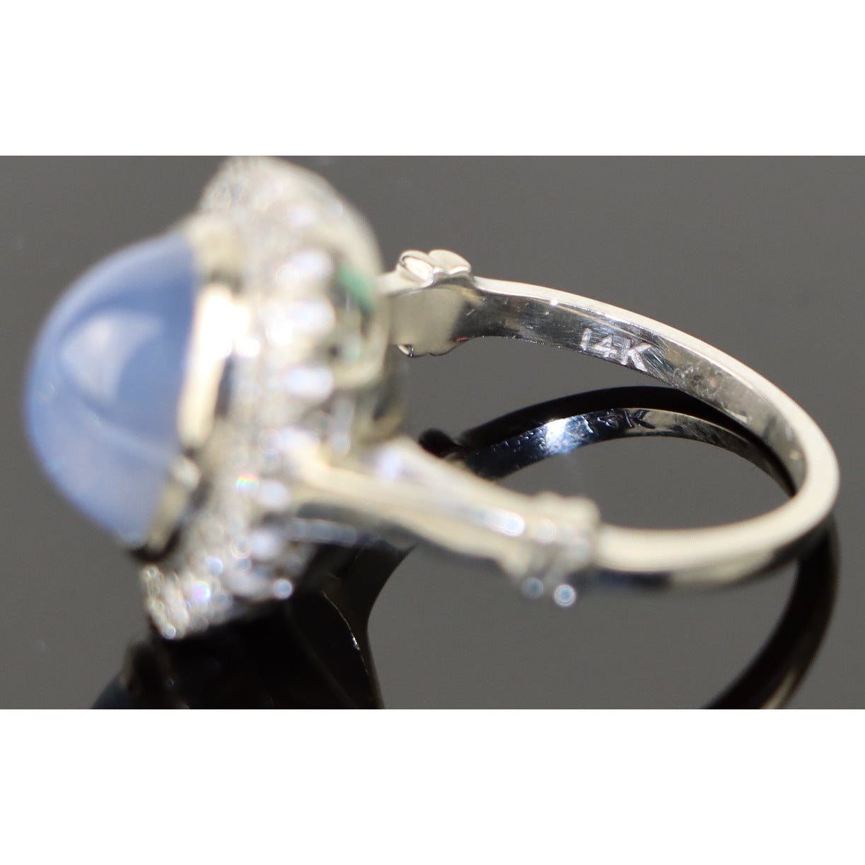 14K White Gold Star Sapphire Diamond Ring