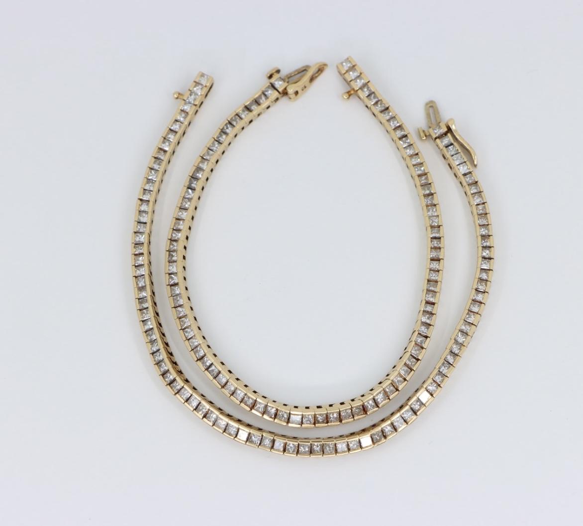 A Pair of Vintage 14K Gold Diamond Bracelets