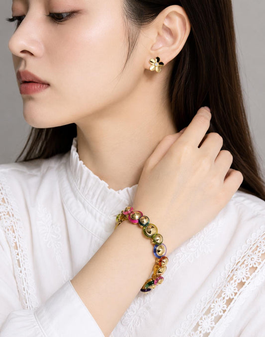 Vintage Marina B. Multi-Colored Glass & 18K Gold Bracelet