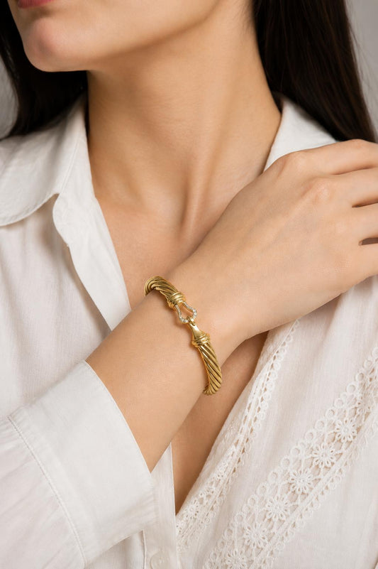 DAVID YURMAN DIAMOND PAVE 18K GOLD CABLE BANGLE