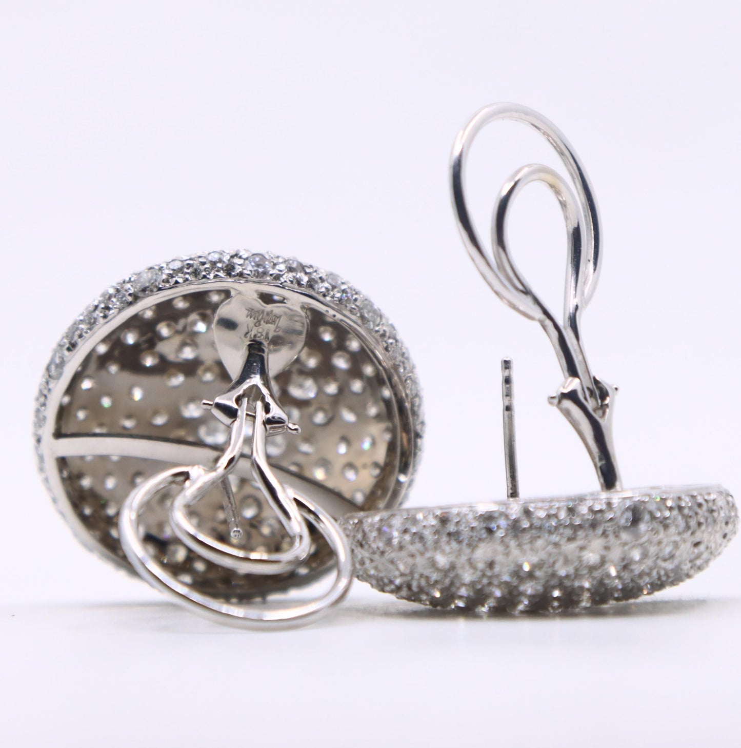 Vintage Russian 18K White Gold Diamonds Round Earrings