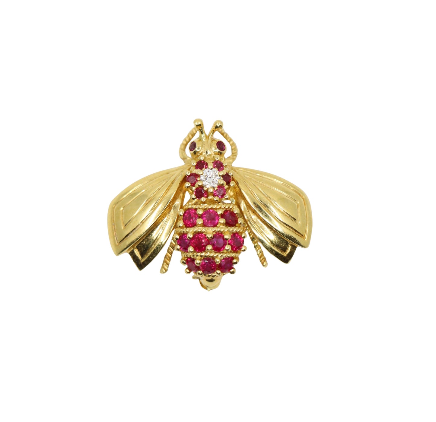 Tiffany & Co. 18K Gold Ruby Diamond Bee Brooch