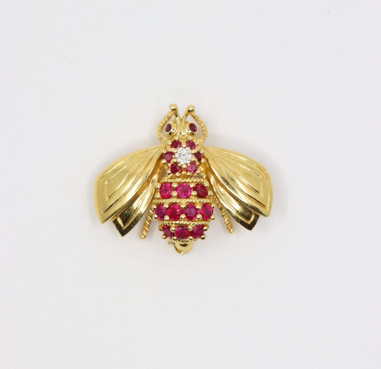 Tiffany & Co. 18K Gold Ruby Diamond Bee Brooch