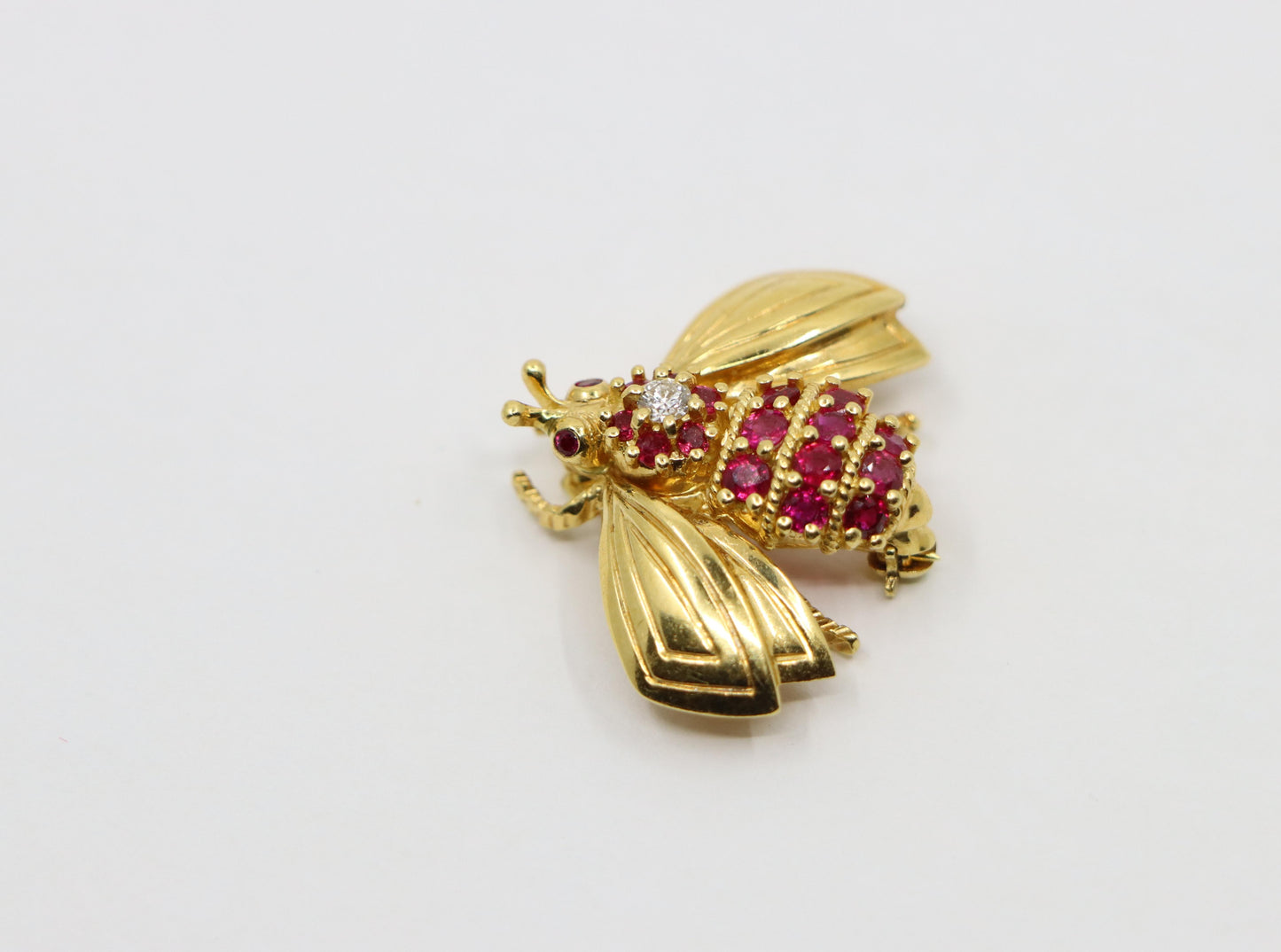 Tiffany & Co. 18K Gold Ruby Diamond Bee Brooch