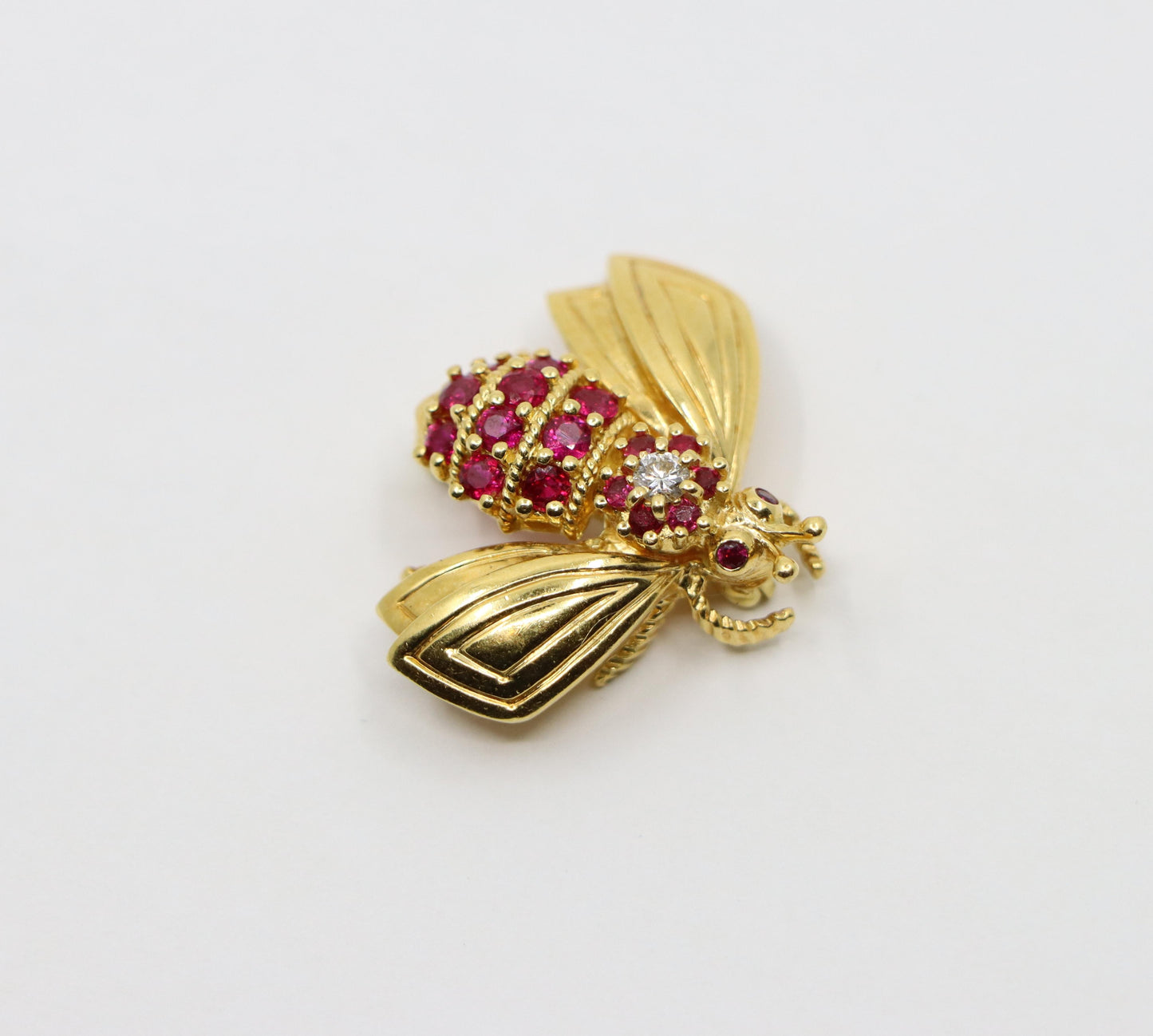 Tiffany & Co. 18K Gold Ruby Diamond Bee Brooch