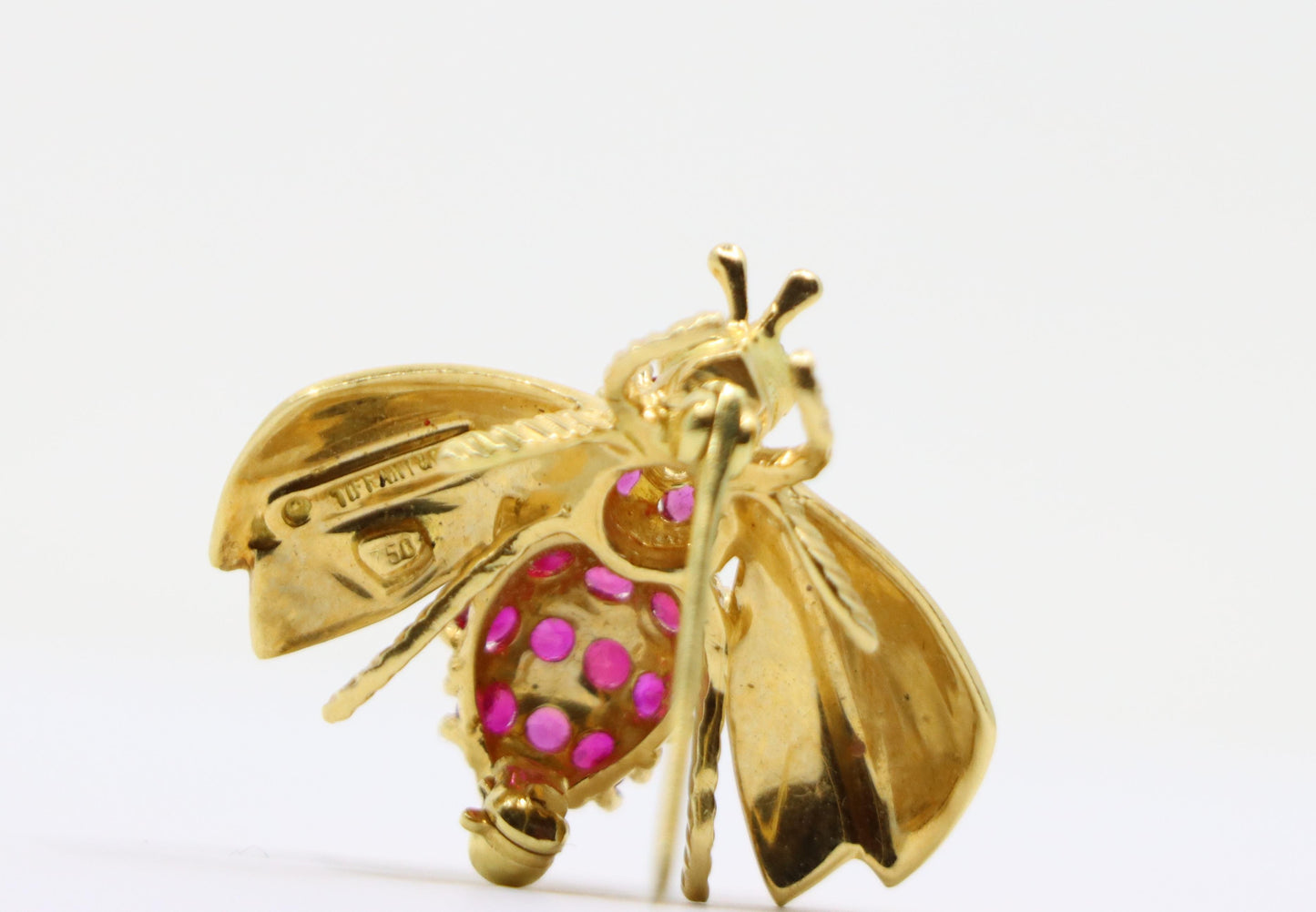 Tiffany & Co. 18K Gold Ruby Diamond Bee Brooch