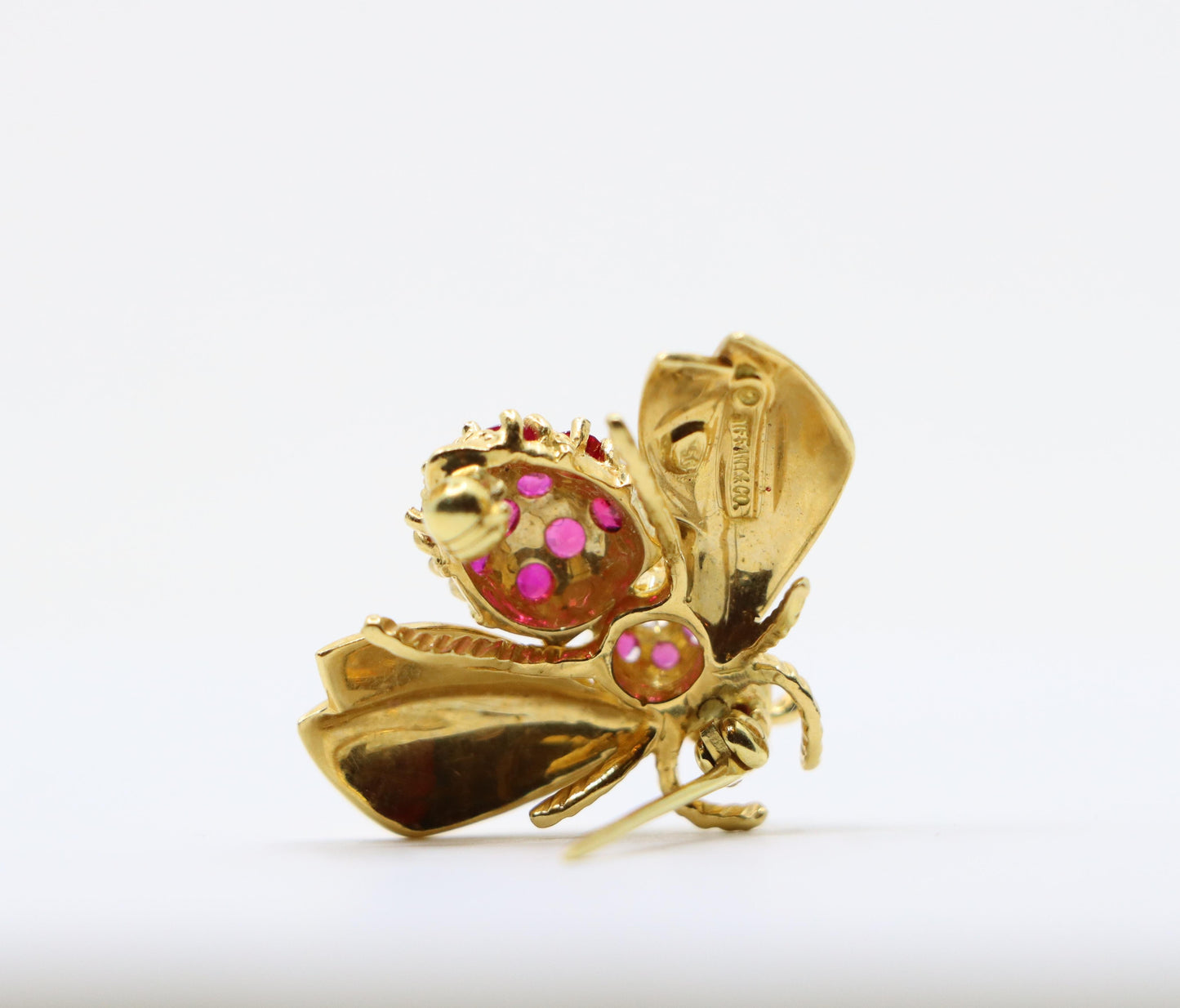 Tiffany & Co. 18K Gold Ruby Diamond Bee Brooch