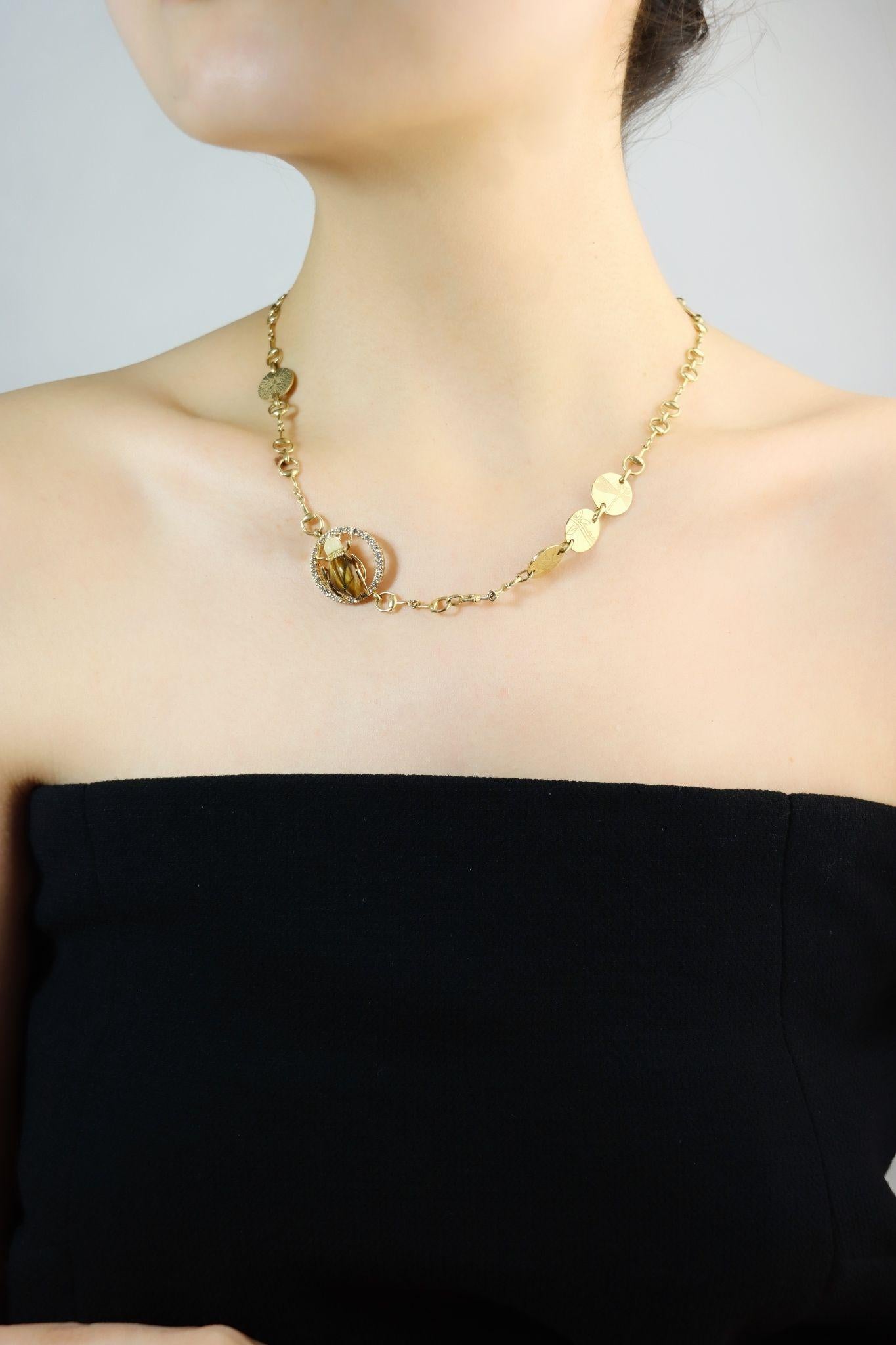 GUCCI Gold Tone Tiger Eye Insect Necklace