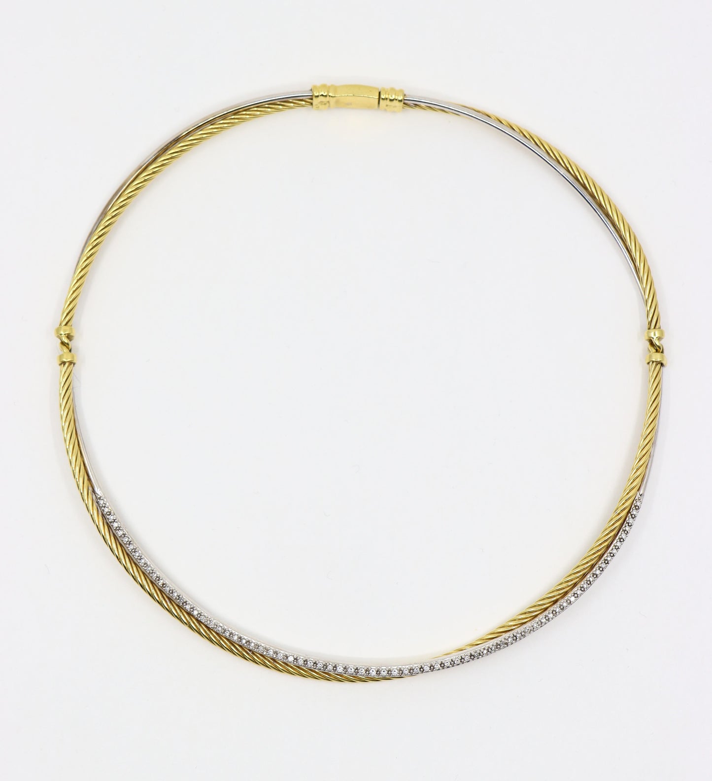 David Yurman 18K Yellow & White Gold Diamonds Sculpted Cable Flex Choker
