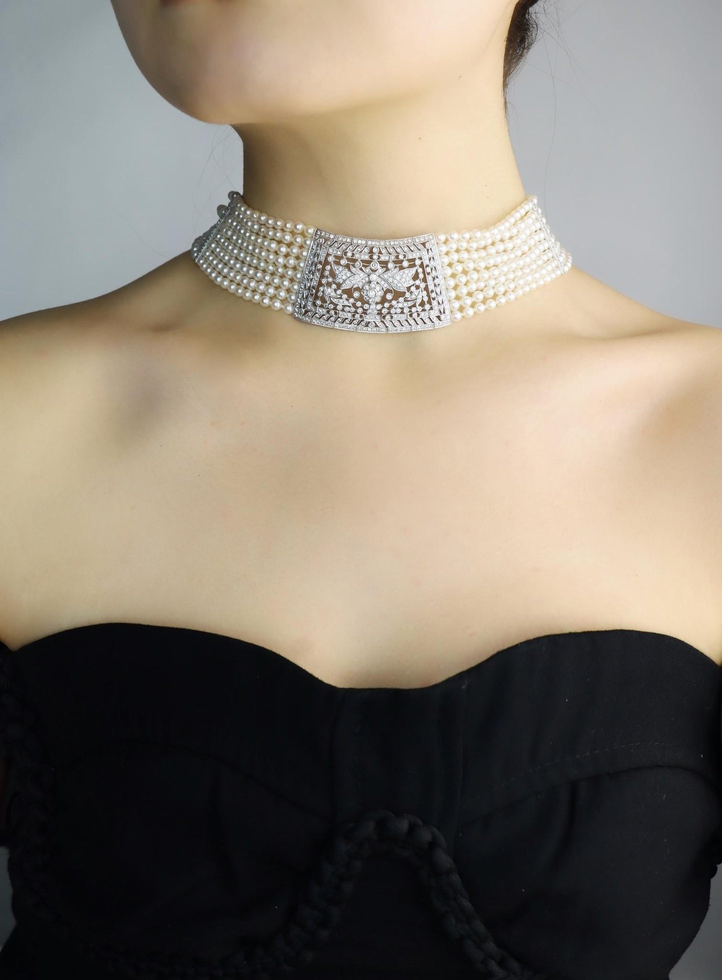 Vintage Platinum Diamonds Multi-Stands Pearl Necklace