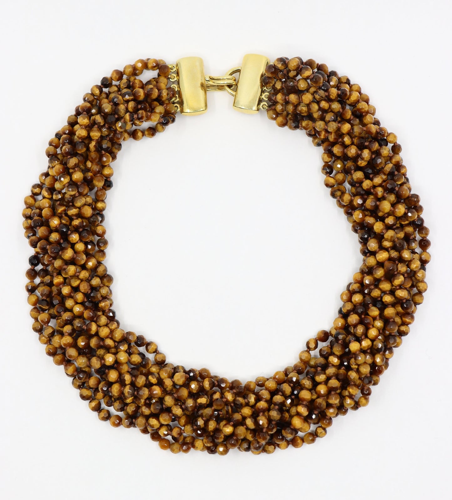 Tiffany & Co 18K Gold Multi-stands Tiger's Eye Beads Necklace