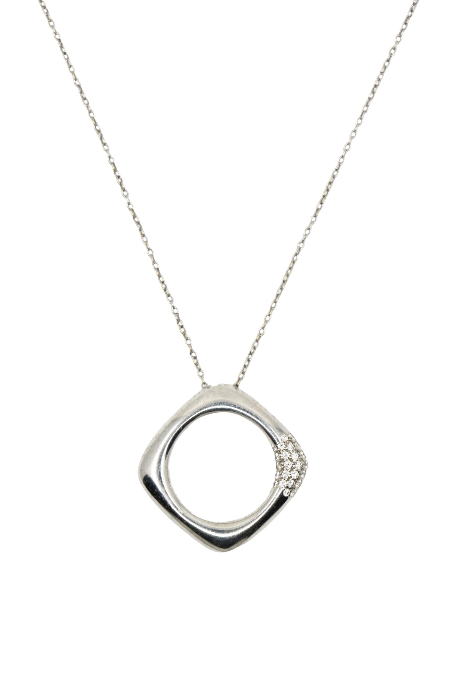 Tiffany & Co 18K White Gold Diamonds Square Pendant Necklace