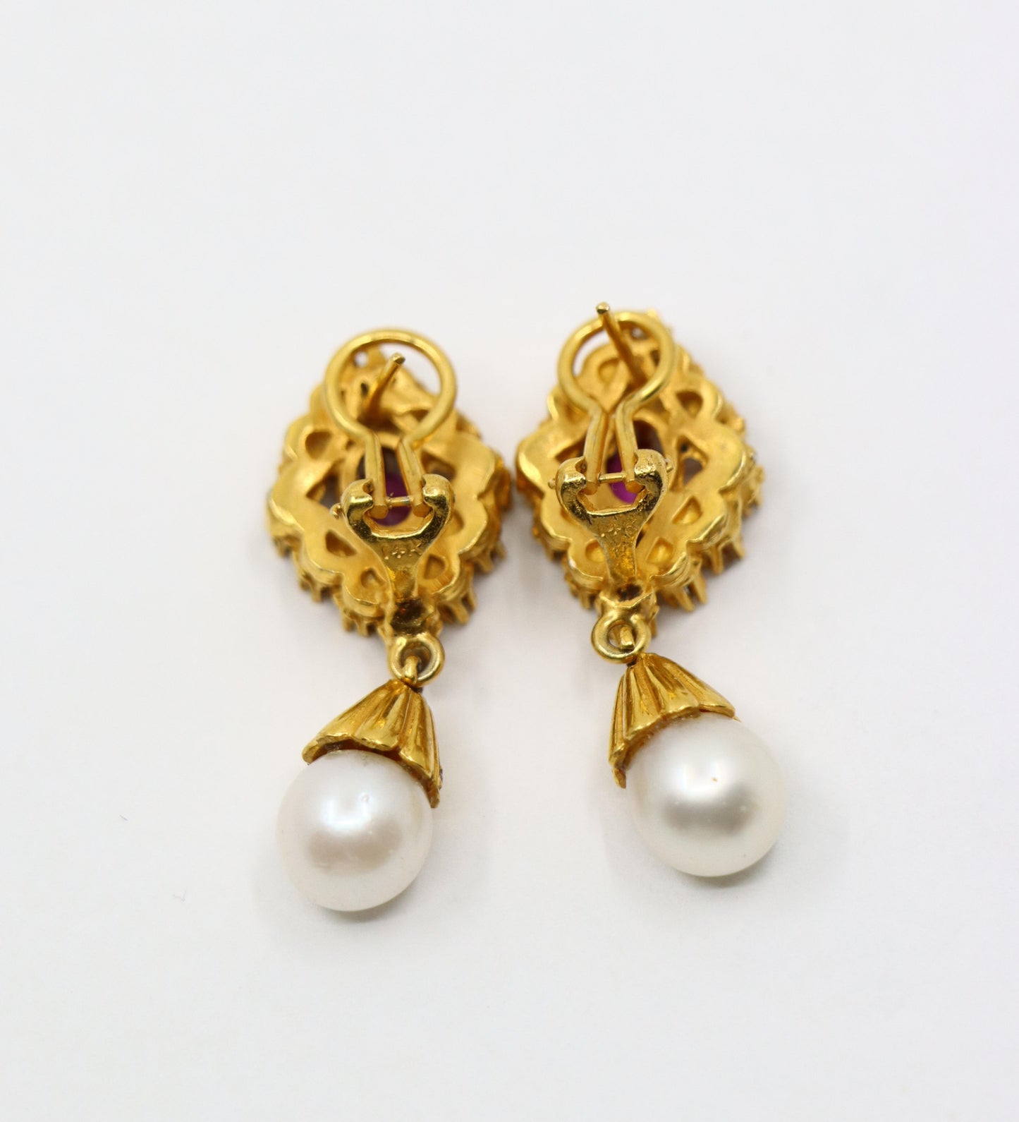 Vintage 14k Gold Ruby Diamonds Pearl Earrings