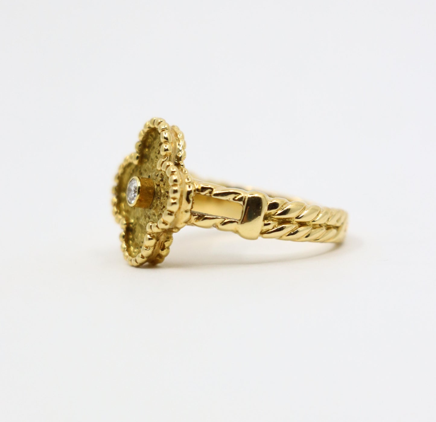 Van Cleef & Arpels 18K Gold Diamond Alhambra Ring