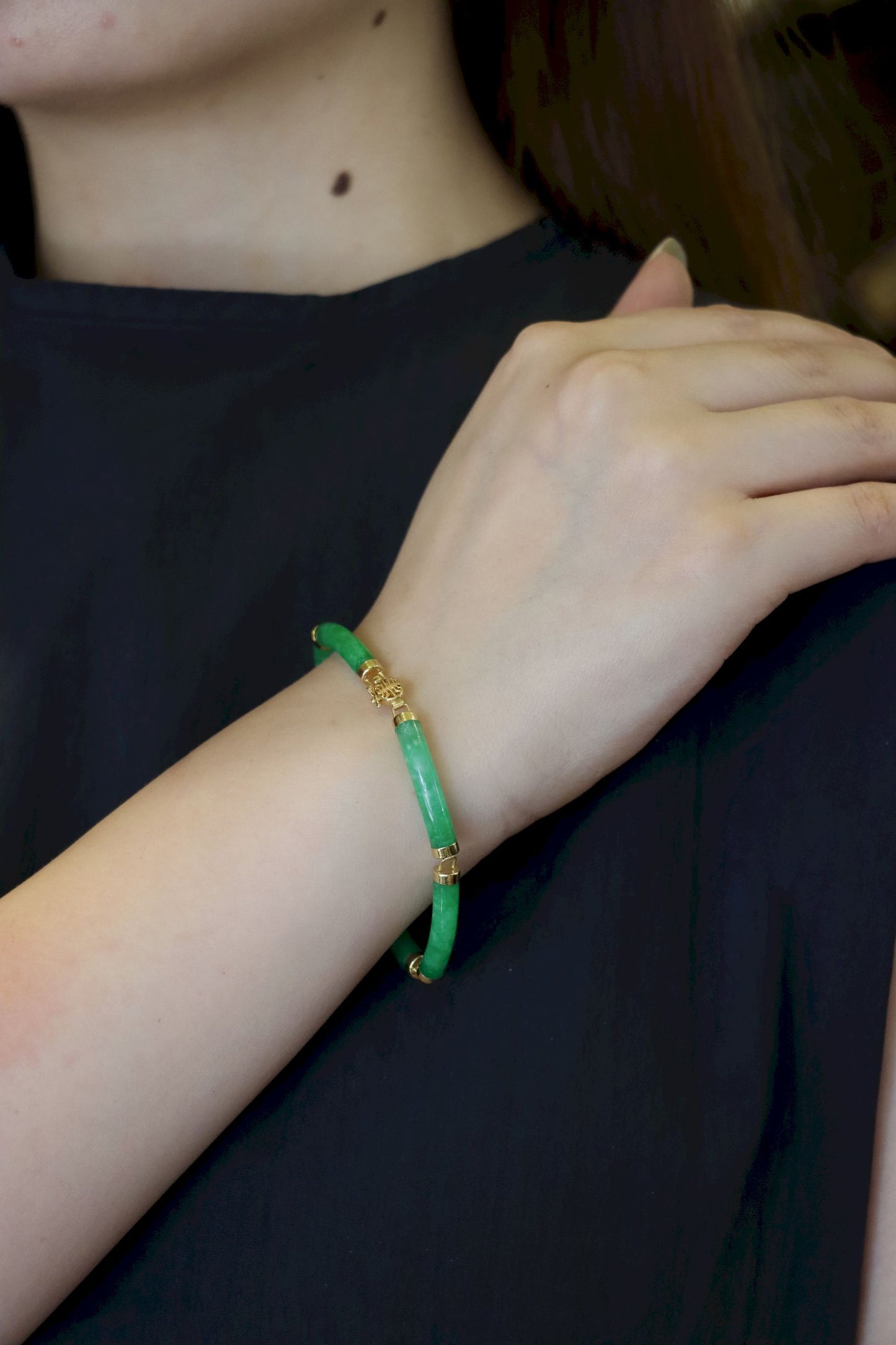 Vintage 14K Gold Jadeite Bracelet