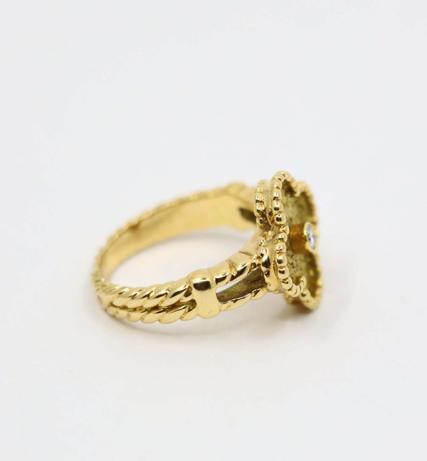 Van Cleef & Arpels 18K Gold Diamond Alhambra Ring
