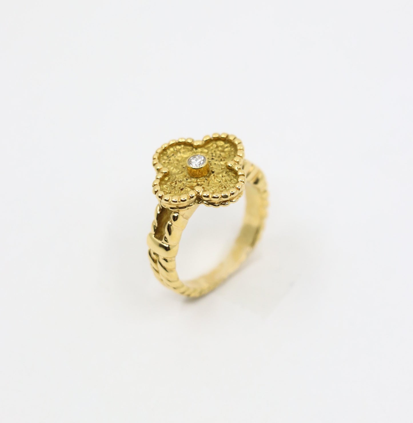 Van Cleef & Arpels 18K Gold Diamond Alhambra Ring
