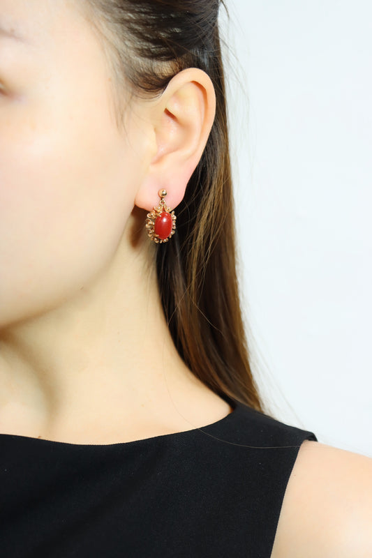 Vintage 18K Gold Coral Flower Set Earring