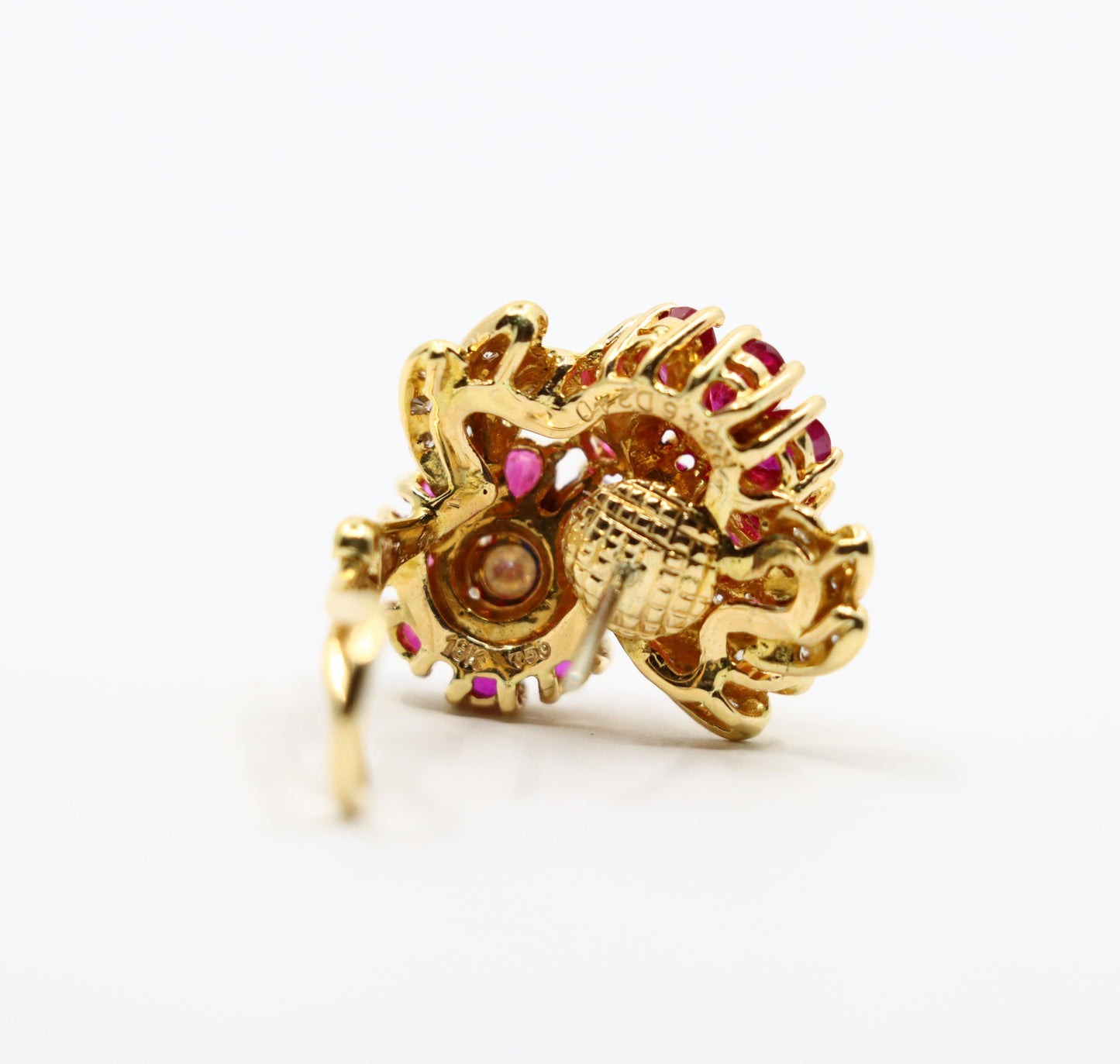 Vintage 18K Gold Ruby Diamonds Flower Earrings
