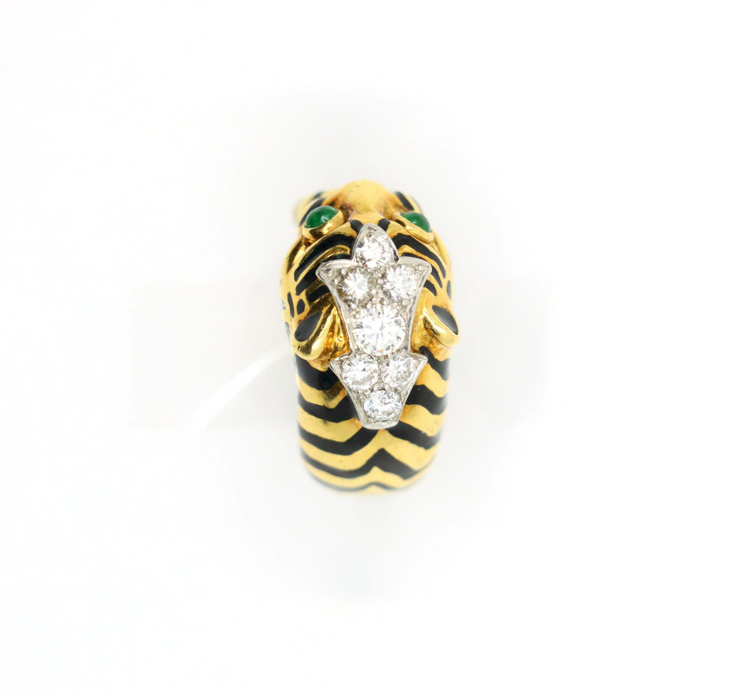 Vintage David Webb 18K Gold & Platinum Diamonds Emerald Tiger Ring