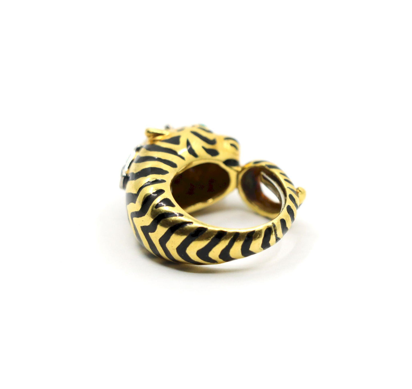Vintage David Webb 18K Gold & Platinum Diamonds Emerald Tiger Ring
