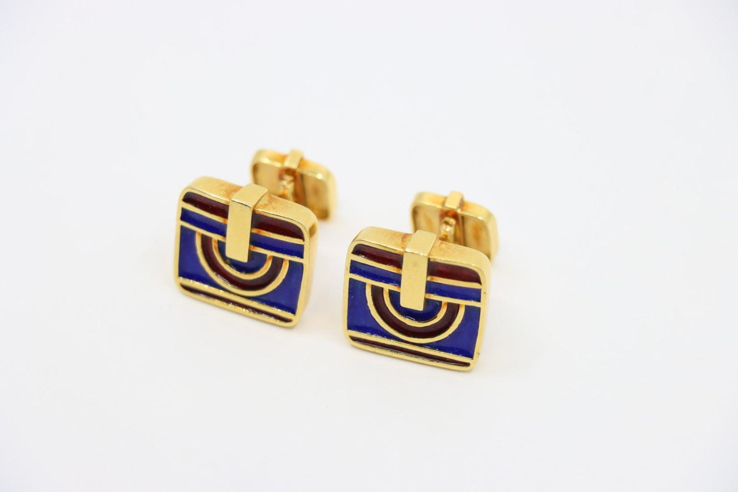 David Webb 18K Gold Blue & Red Enamel Cufflinks