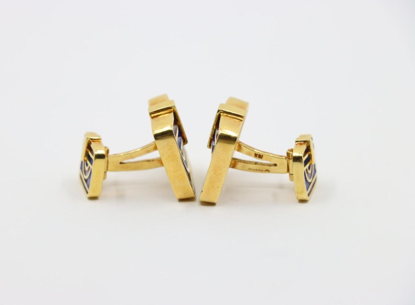 David Webb 18K Gold Blue & Red Enamel Cufflinks