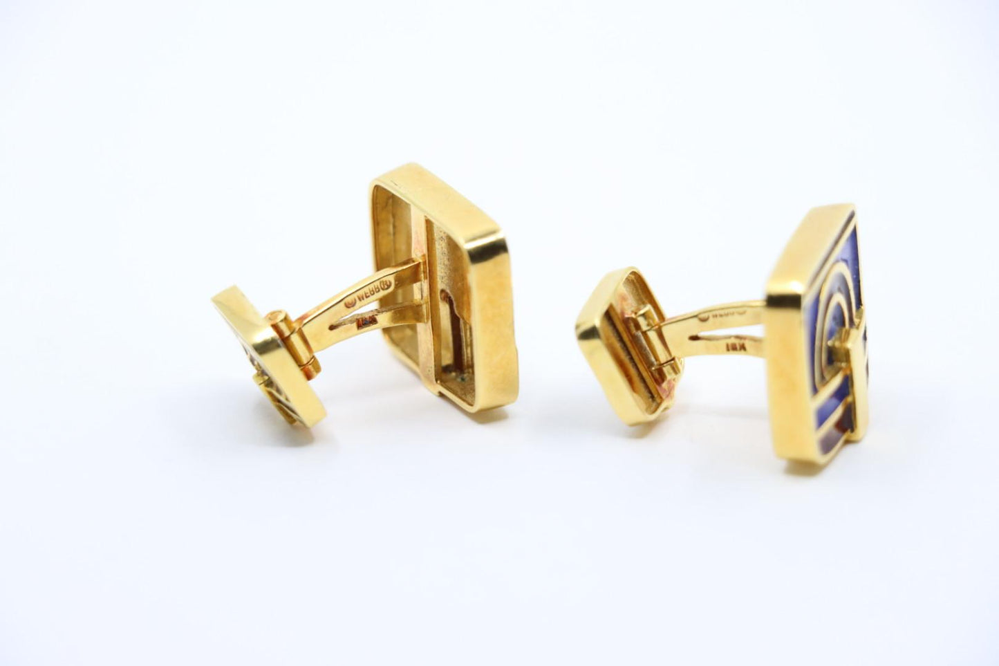 David Webb 18K Gold Blue & Red Enamel Cufflinks