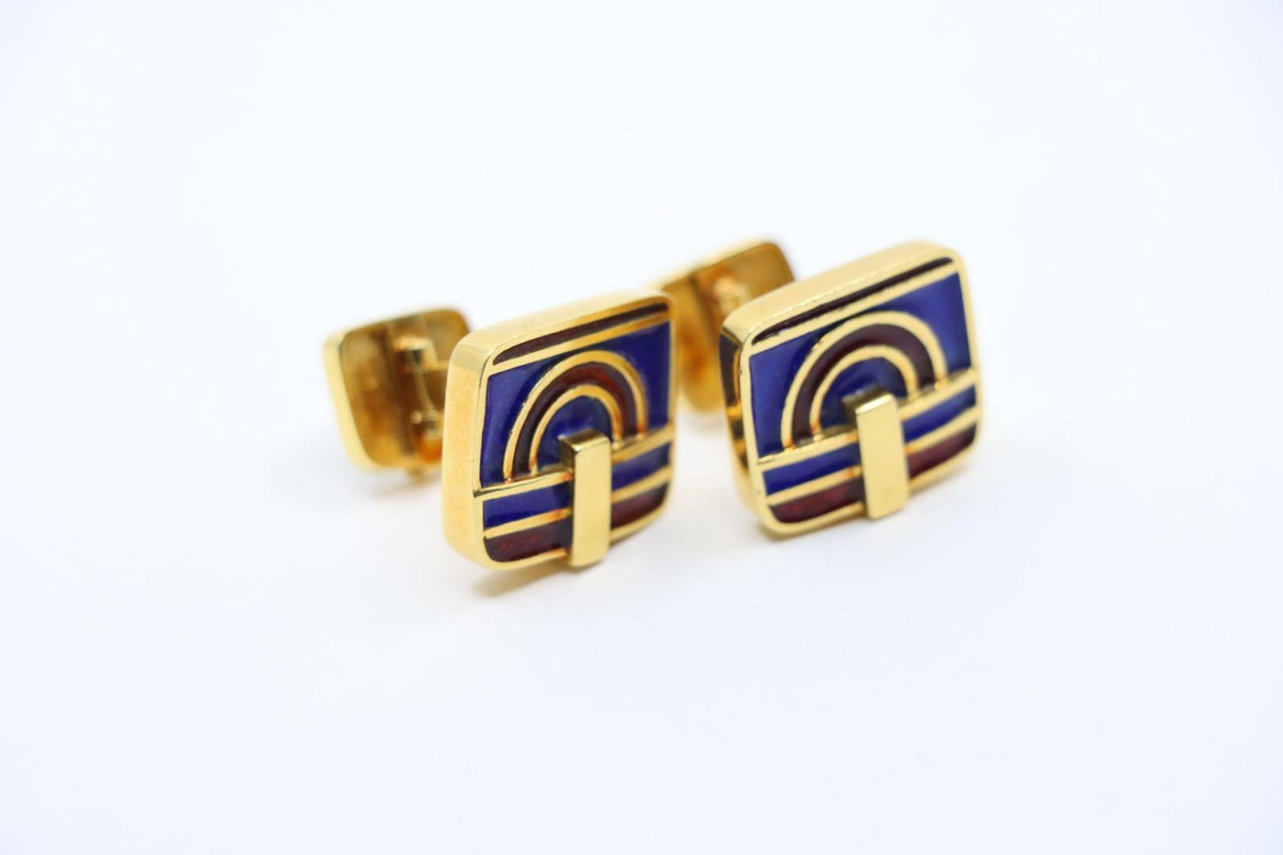 David Webb 18K Gold Blue & Red Enamel Cufflinks