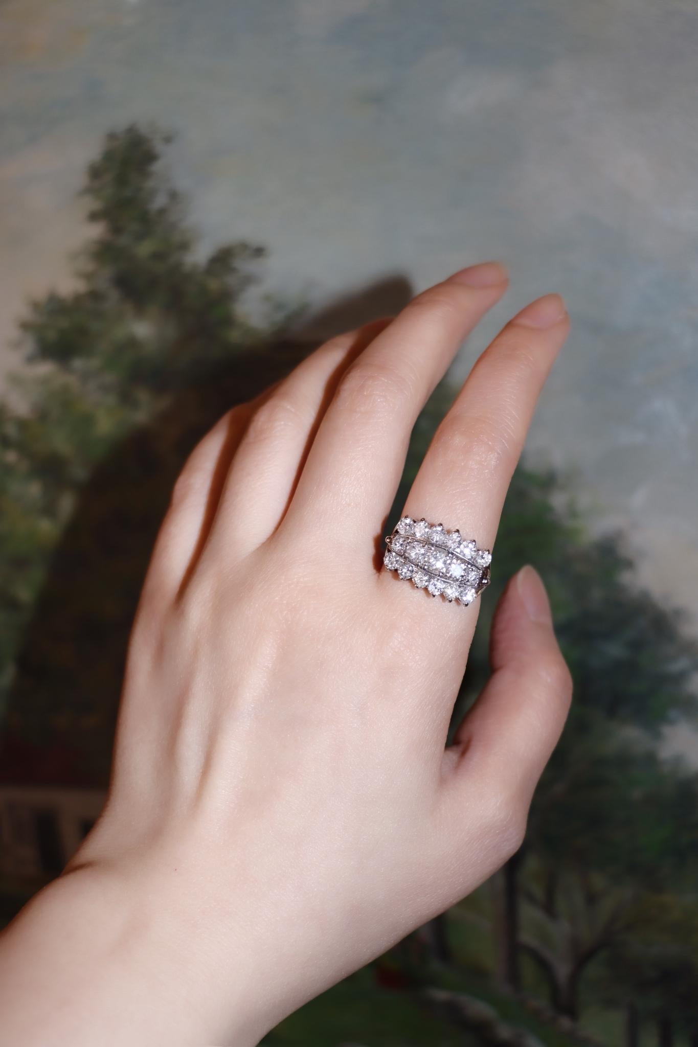 14K White Gold Three Row Diamond Princess Ring