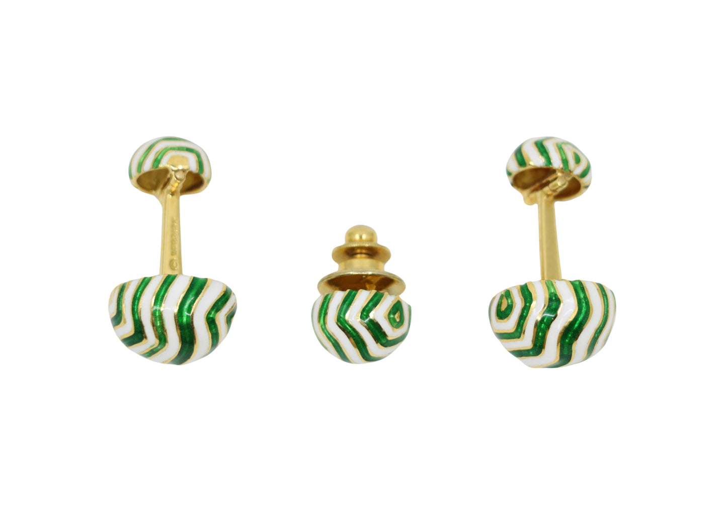 Vintage David Webb 18K Gold Green & White Enamel Cufflinks