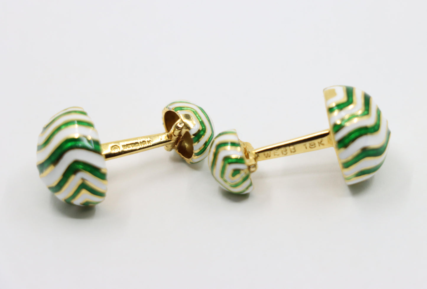 Vintage David Webb 18K Gold Green & White Enamel Cufflinks